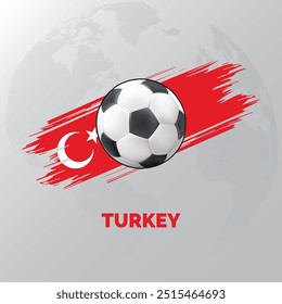 Football ball with the national flag of turkey. Flag of turkey. Horizontal Realistic waving flag of State of turkey. Fabric textured flowing flag of turkey. vector illustrator