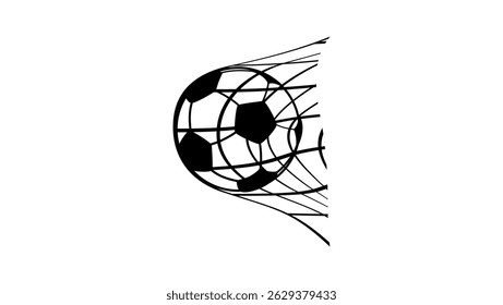 football ball in a net goal, black isolated silhouette