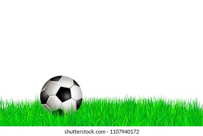Football ball on field. Background with soccer ball on grass. Vector illustration. Element for design poster, banner, card, flyer 