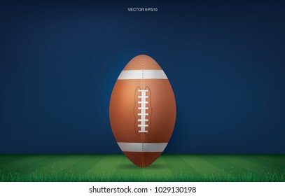 Football ball on football field stadium background. With perspective line pattern. Vector illustration.