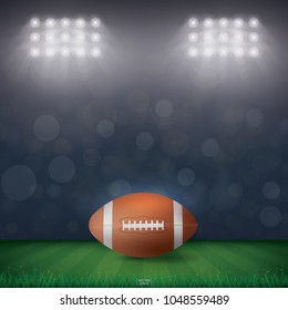 Football ball on football field stadium background. Vector illustration.