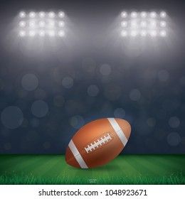 Football ball on football field stadium background. Vector illustration.