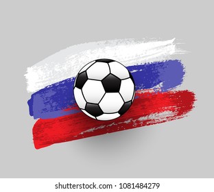 Football ball on flag of Russia made of brush strokes. Vector design element.