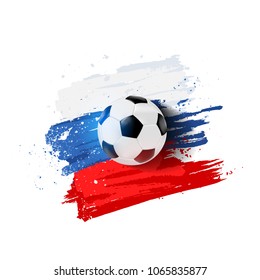 Football ball on a grunge Russian flag background.