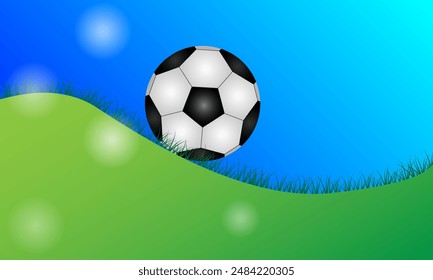 Football. The ball is on the hill. The ball rolls down the hill on the grass. Light effects. Vector Illustration EPS10.