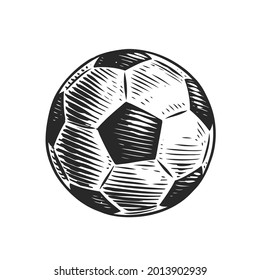 Football ball on white. Hand drawn sketch in vintage style