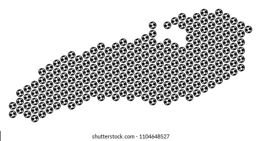 Football ball Ontario Lake map. Vector territory scheme on a white background. Abstract Ontario Lake map concept is constructed from soccer spheres. Mosaic pattern is based on hex-tile matrix.