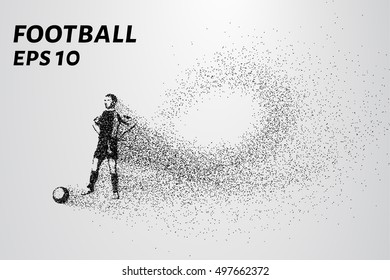 Football is a ball of particles. Silhouette of a football player consists of small circles. Vector illustration