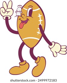 Football ball retro groovy mascot cartoon character