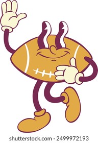 Football ball retro groovy mascot cartoon character