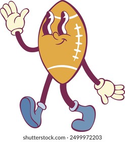 Football ball retro groovy mascot cartoon character