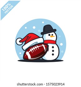 Football ball santa hat with snow man logo vector