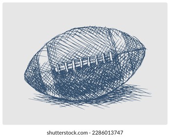 Football ball sketch obsolete blue style vector illustration. Old hand drawn azure engraving imitation.