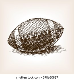 Football ball sketch style vector illustration. Old engraving imitation. American football ball hand drawn sketch imitation