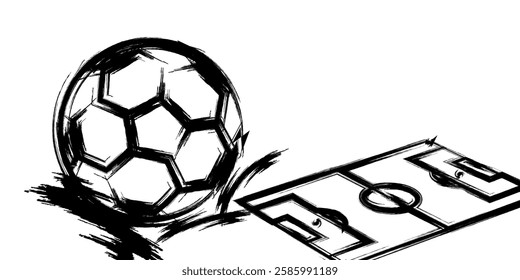 Football ball sketched isolated. Vintage sport elements for game hand drawn style. Engraved icon designed for poster, print, book illustration, logo, tattoo. Vintage vector illustration.