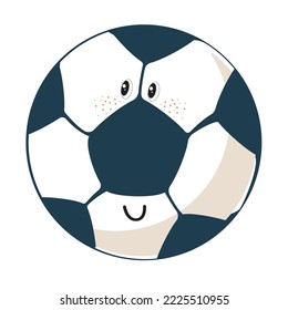 Football ball, soccer ball. Cute ball with funny face. Cute School Supplies. Vector, kawaii