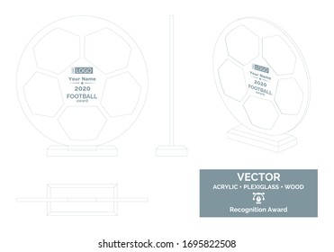 Football Ball Trophy Vector Template, Football  trophy Distinction Award, Soccer Recognition trophy Award