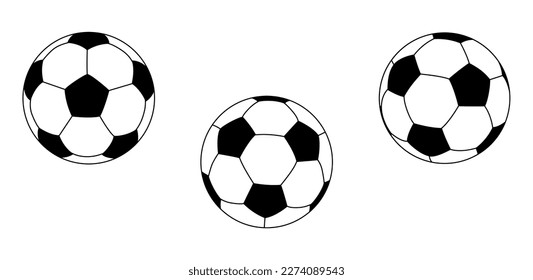 Football ball vector icon batch. Black white soccer ball sport equipment, pelota football bal icon vector design. Goal symbol, team game competition world or european super cup championship pelota 