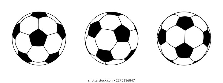 Football ball vector icon batch. Black white soccer ball sport equipment, pelota football bal icon vector design. Goal symbol, team game competition world or european super cup championship pelota 