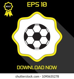 Football Ball Vector Icon in flat style, on black and yellow background, isolated, illustration for applications and web templates.