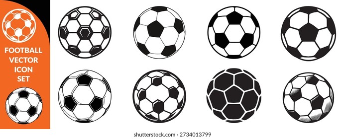 Football ball vector icon set. Soccer balls icons. soccer ball icons, football or soccer ball icon set in different styles, football simple black style, Vector illustration eps