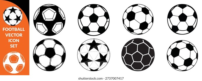 Football ball vector icon set. Soccer balls icons. soccer ball icons, football or soccer ball icon set in different styles, football simple black style, Vector illustration eps