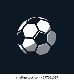Football ball vector illustration on dark blue background. Soccer ball.