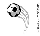 Football ball vector illustration. Soccer ball flying fast.