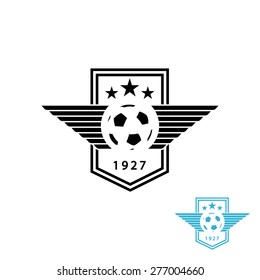 Football ball and wings mockup team logo, sport tournament emblem
