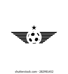 Football ball with wings or soccer mockup sport logo, design tournament emblem