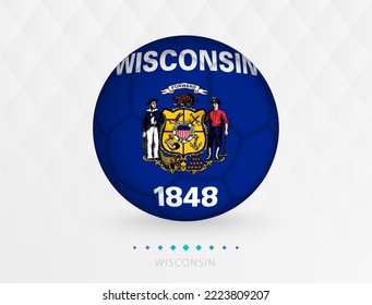 Football ball with Wisconsin flag pattern, soccer ball with flag of Wisconsin national team. Vector sport icon.