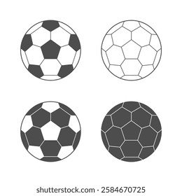 Football balls graphic icons set. Soccer balls signs isolated on white background. Vector illustration