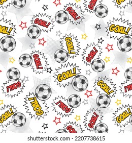 Football balls,goal text with stars pattern for textile print