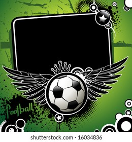 Football banner, ball with wings and stars on a grunge background