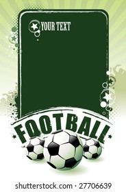 Football banner with the balls on a green background