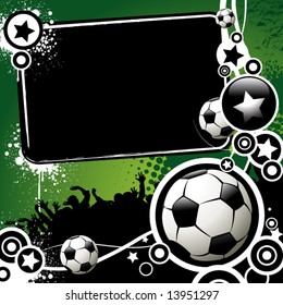 Football banner with the balls and stars on a green background