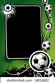 Football banner with the balls and stars on a green background