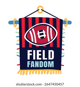 Football banner flag with field fandom written on it, flat sticker