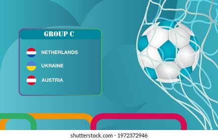 Football Banner with flags and ball on a blue background. Vector