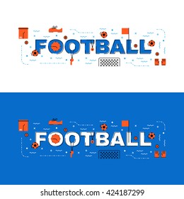 Football banner,  football  lettering flat line design with icons and elements for book cover, report header, presentation,illustration, infographics, printing, website banner and landing page.