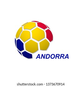 Football banner. Vector illustration of abstract soccer ball with Andorra national flag colors