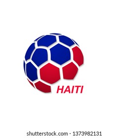 Football banner. Vector illustration of abstract soccer ball with Haiti national flag colors