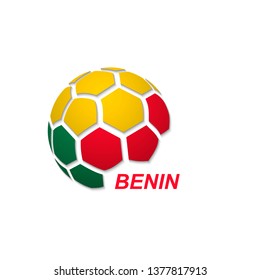 Football banner. Vector illustration of abstract soccer ball with Benin national flag colors