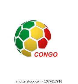 Football banner. Vector illustration of abstract soccer ball with Congo national flag colors