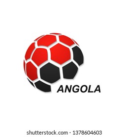 Football banner. Vector illustration of abstract soccer ball with Angola national flag colors