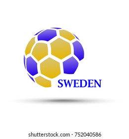 Football banner. Vector illustration of abstract soccer ball with Sweden national flag colors