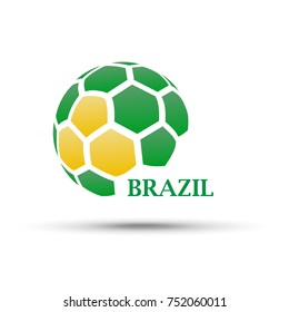 Football banner. Vector illustration of Brazil abstract soccer ball with national flag colors