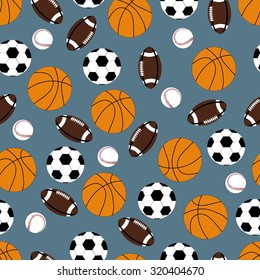 Football, Basketball, Soccer Ball, Baseball, Seamless Background, Sport Pattern, Vector