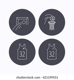 Football, basketball and team captain icons. Team assistant linear sign. Flat icons in circle buttons on white background. Vector