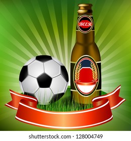 Football and beer with red ribbon